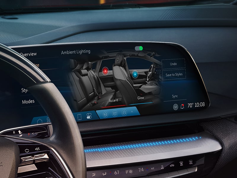 Close Up View of the Infotainment Screen Displaying Ambient Lighting