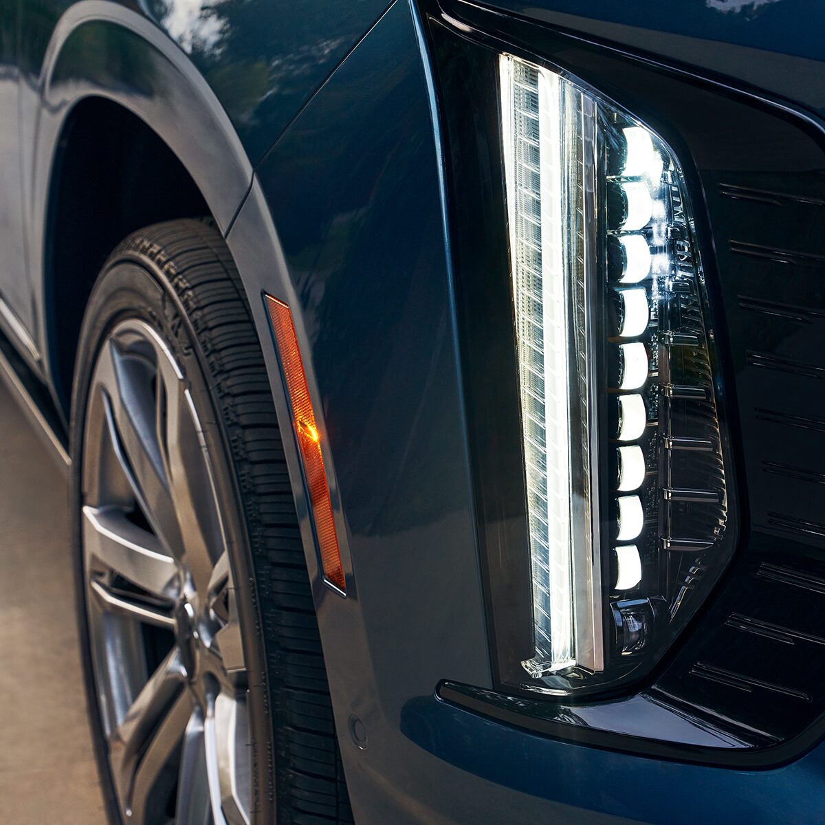 Close-Up of the 2026 Escalade Slimline Exterior LED Headlights