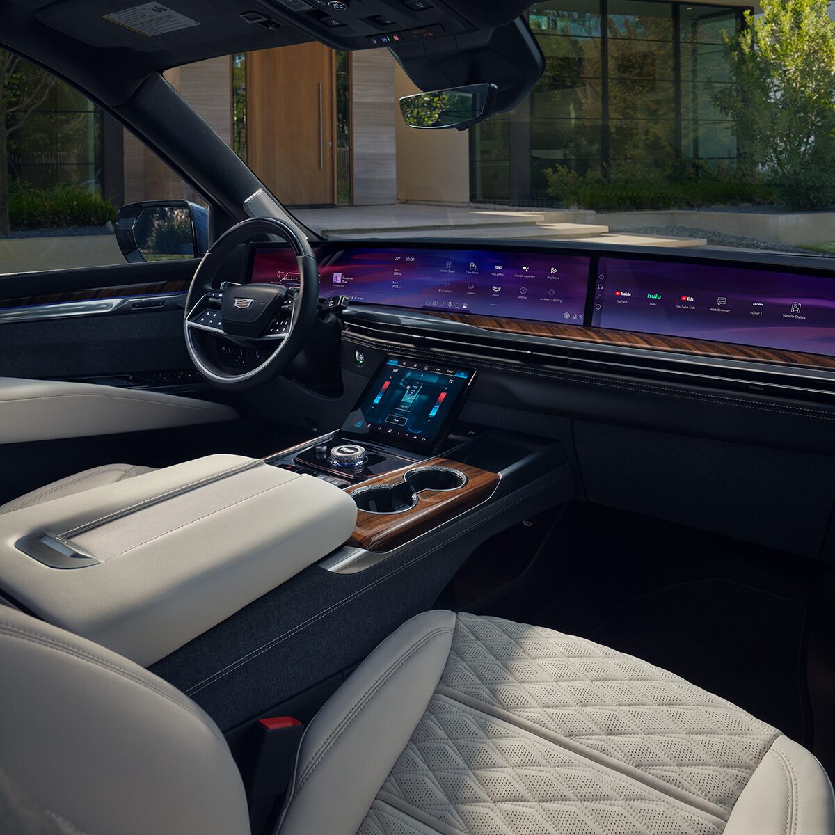 Passenger View of 2026 Escalade 55" Display Screen and Sleek Middle Console