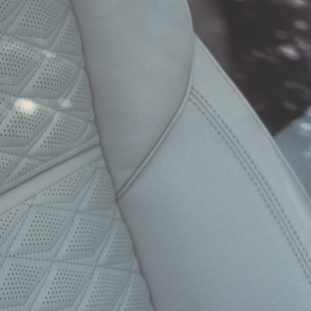 Close-Up of the 2026 Escalade Sheer Grey Full Semi-Aniline Leather Seats with Faceted Quilting