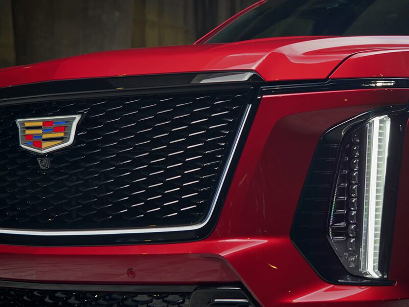 Close-Up of the 2026 Escalade-V Grille and Slimline LED Headlights