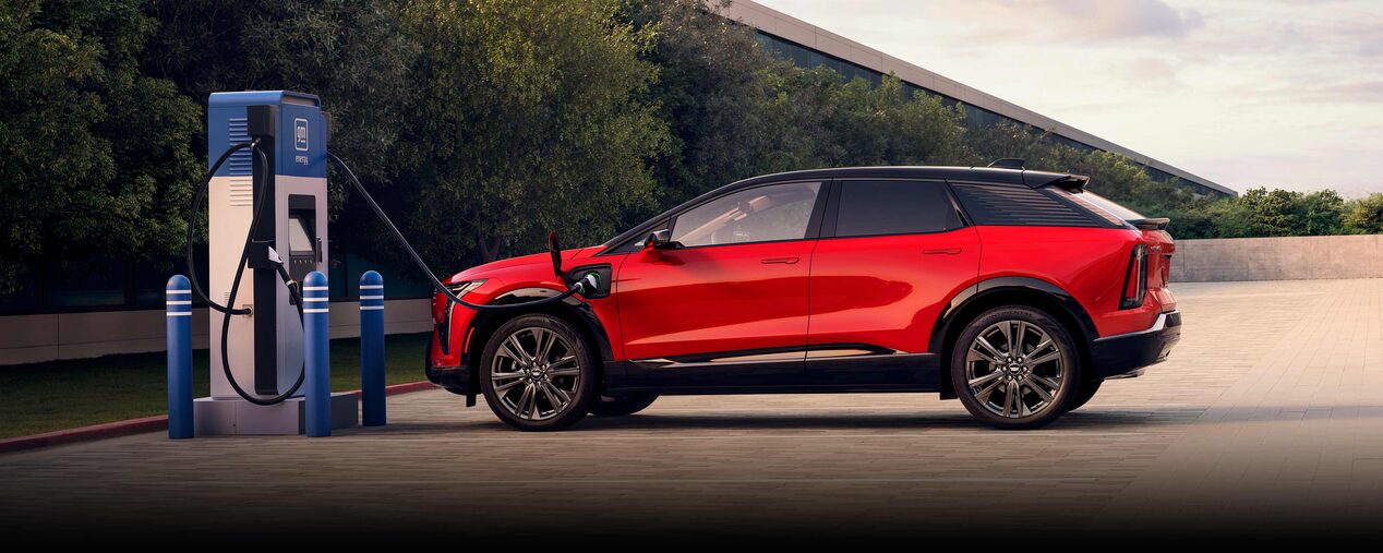 Cadillac LYRIQ Parked at a Public Charging Station