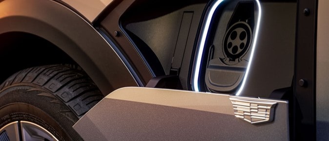 The illuminated charging port of the Cadillac LYRIQ