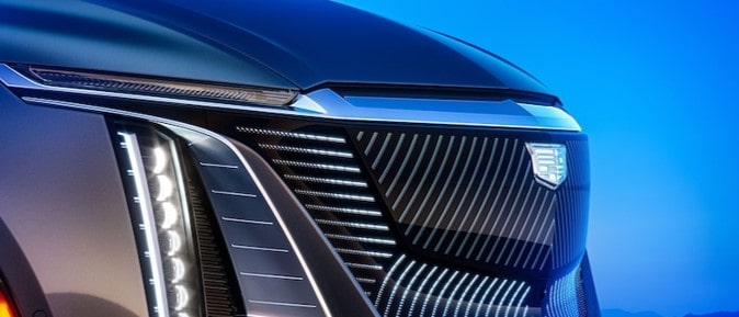 Closeup of  the Cadillac LYRIQ front grille