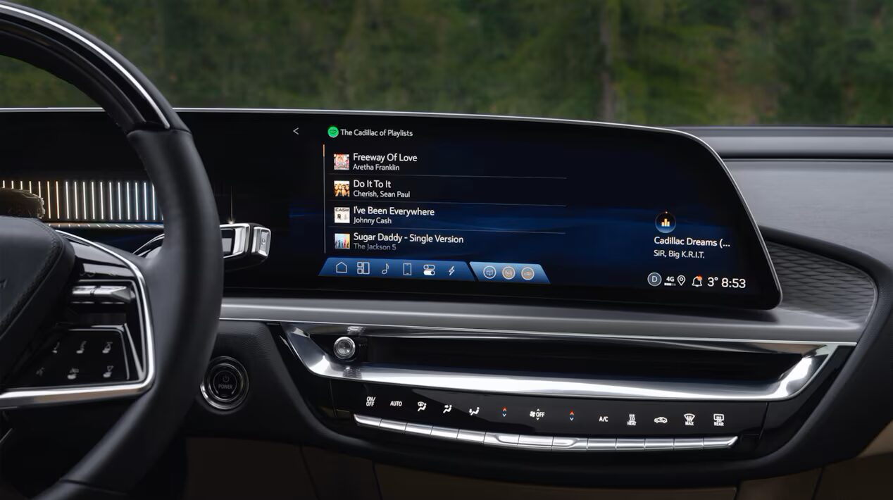 Spotify on the 33-inch Cadillac infotainment display