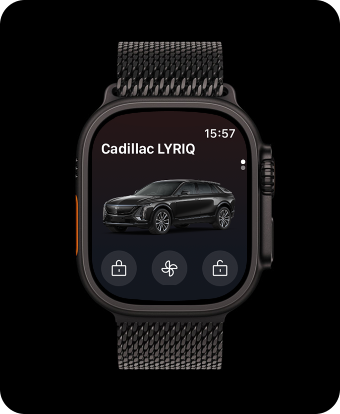 Cadillac LYRIQ shown on an Apple Watch