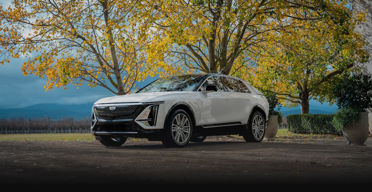 White Cadillac Lyriq Autumn
