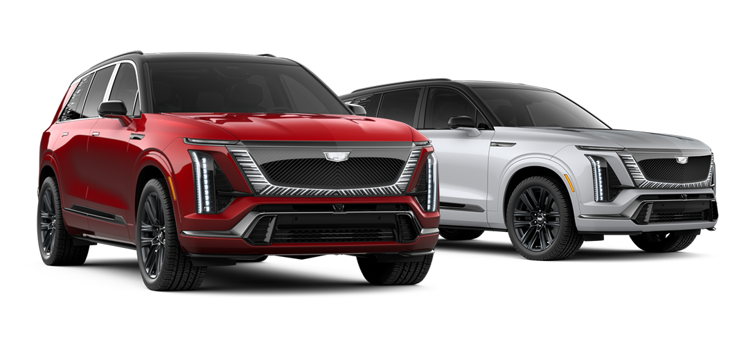Radiant Red Tintcoat and Vibrant White Tricoat Cadillac VISTIQ vehicles.