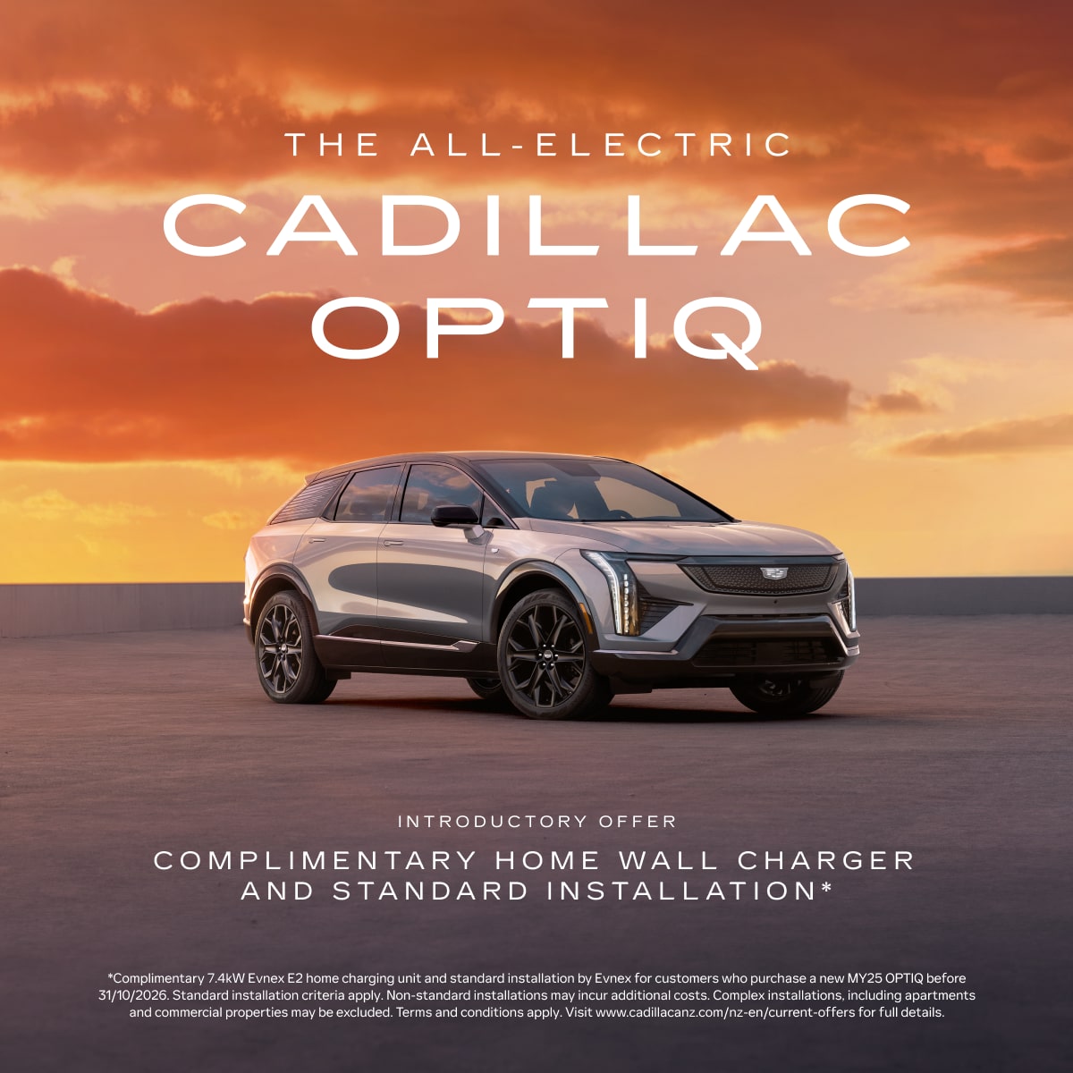 The All-Electric Cadillac OPTIQ. Introductory Offer Complimentary Home Wall Charger and Standard Instrallation*. 